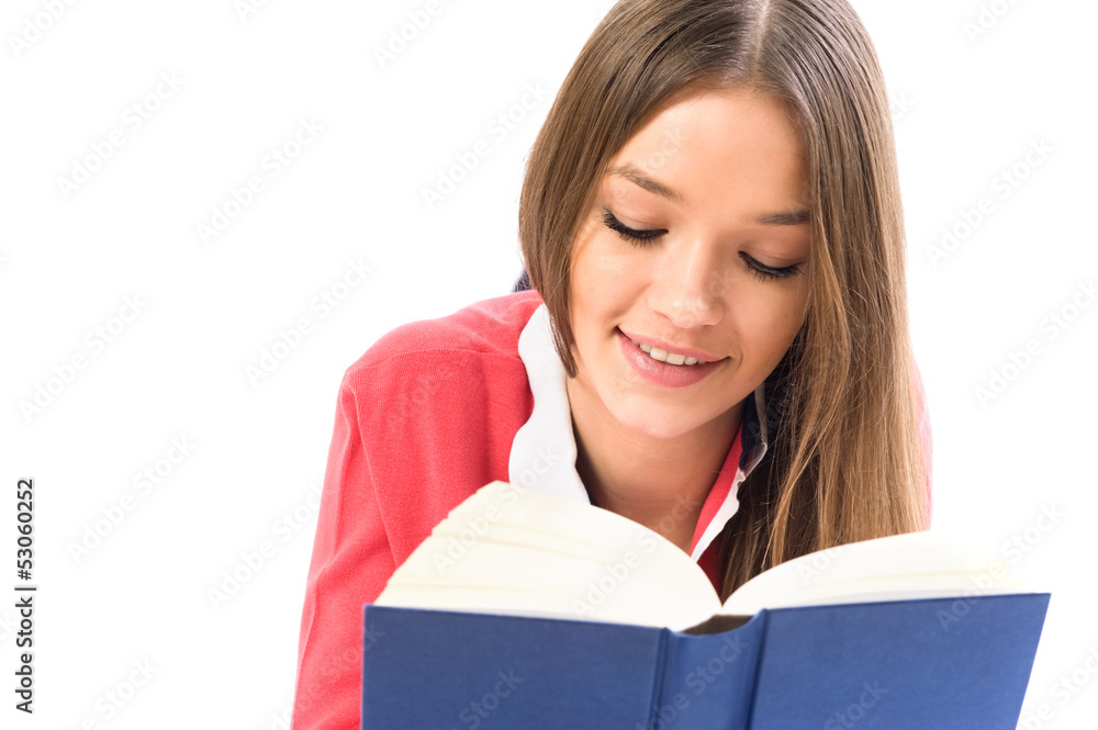 Head portrait of young beauty woman reading the book Head portrait of young beauty woman reading the book