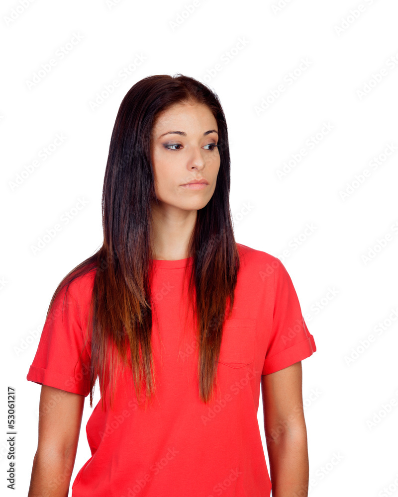 Attractive brunette girl dressed in red Attractive brunette girl dressed in red