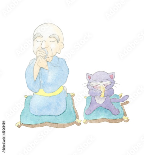 くつろぐおじいさんと猫