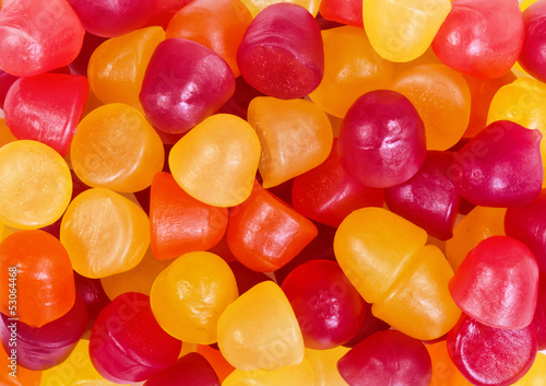 Closeup of fruit candy gummies in different colors