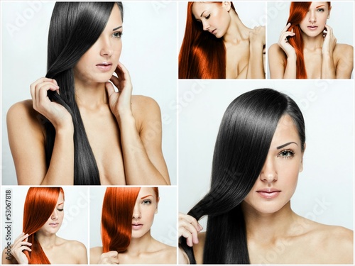 Wallpaper Mural fashion hairstyle collage , natural long shiny healthy hair Torontodigital.ca