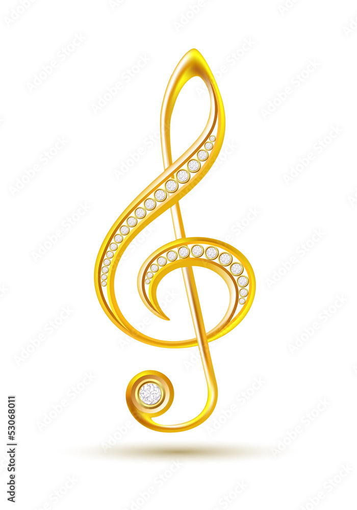 Obraz premium Golden treble clef with diamonds