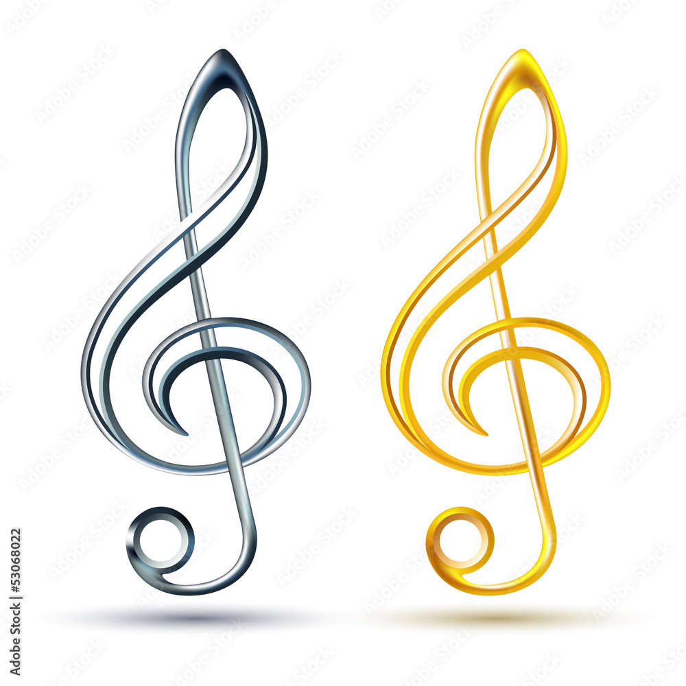 Gold and silver treble clef on white background Gold and silver treble clef on white background