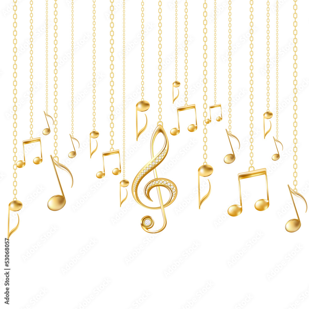 Fototapeta premium Card with musical notes and golden treble clef