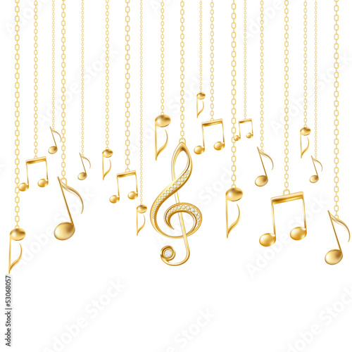Card with musical notes and golden treble clef