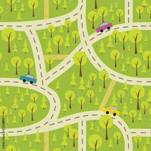seamless pattern with the wood and roads