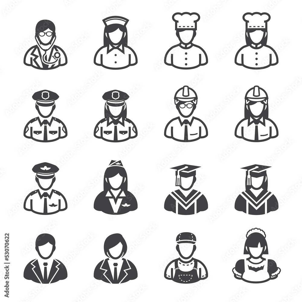Occupation Icons and People Icons with White Background Occupation Icons and People Icons with White Background