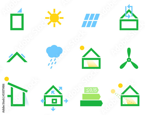 Passive house icons isolated on white