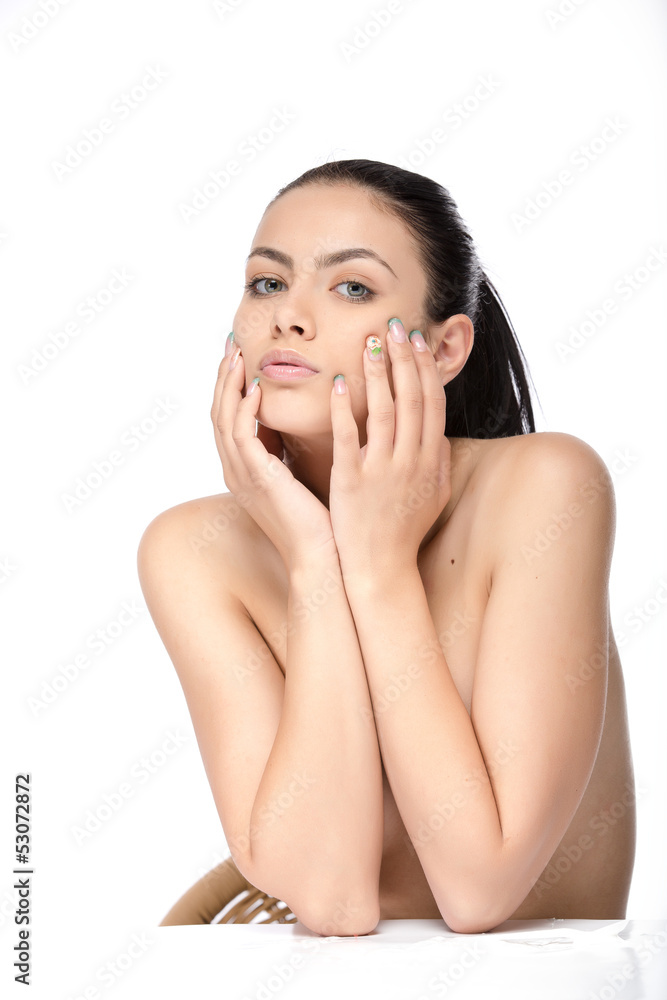 Woman with beauty long brown hair - posing at studio Woman with beauty long brown hair - posing at studio