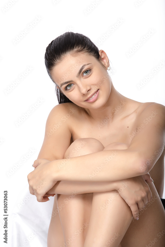 Woman with beauty long brown hair - posing at studio Woman with beauty long brown hair - posing at studio