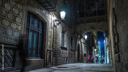 Bridge over Carrer del Bisbe  in Barri Gotic, Barcelona photo