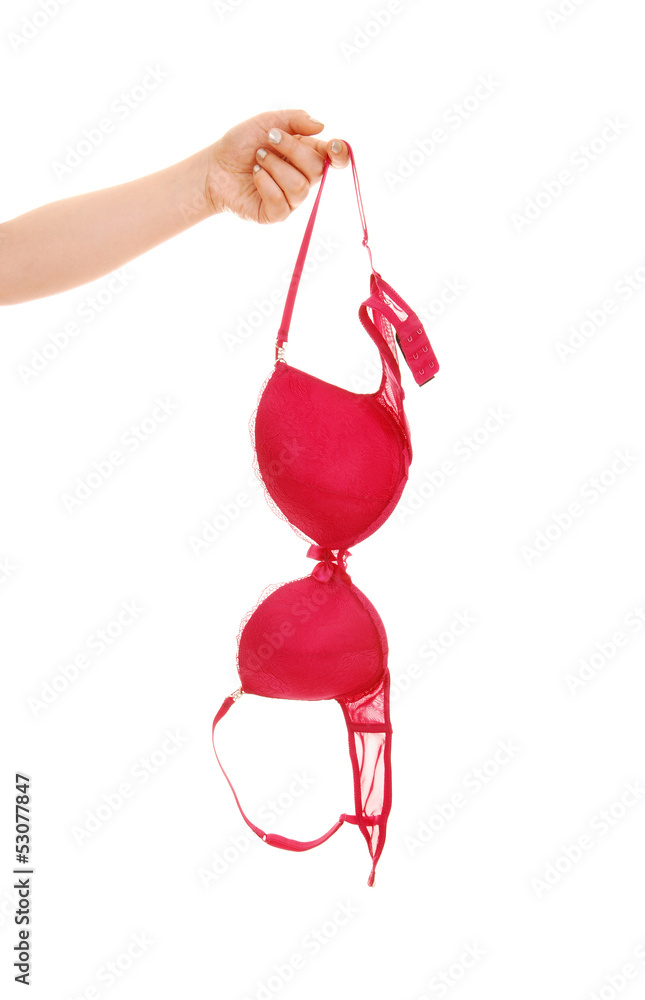 Hand holding a bra. Stock Photo