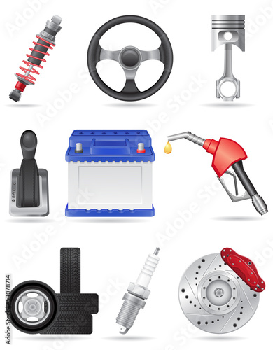set icons of car parts vector illustration
