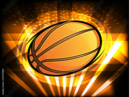 Basketball Icon with Bright Light Beams Spinning