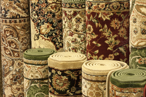 Colorful carpets in the store