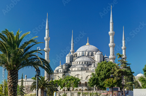 Bild auf Leinwand Blue Mosque (Sultanahmet Camii) on sky background, Istanbul, Turkey
