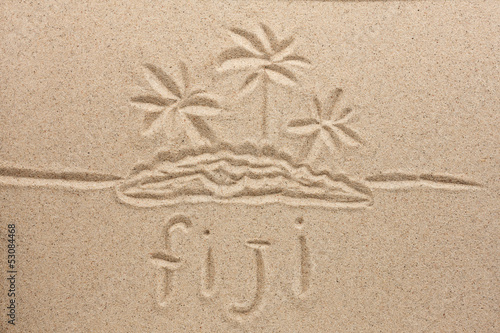 Fiji handwritten in sand for natural, symbol