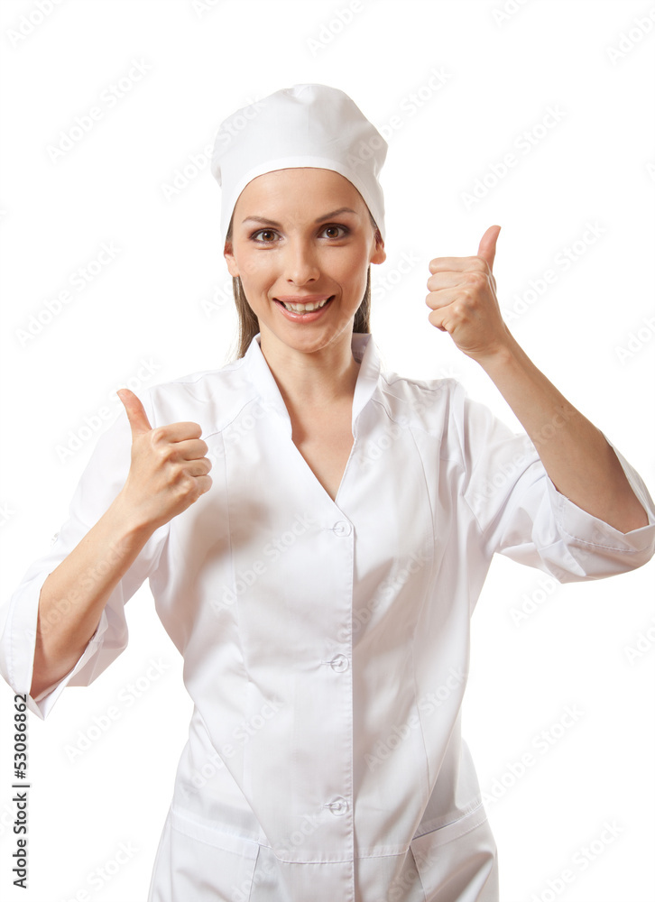 doctor showing thumbs up gesture, isolated on white background doctor showing thumbs up gesture, isolated on white background