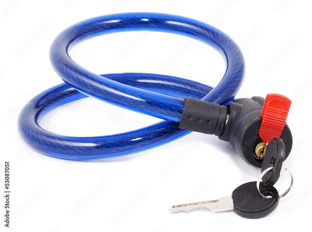 bicycle lock with a key on a white background bicycle lock with a key on a white background