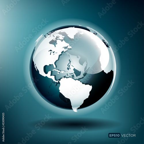 Vector illustration of a glossy globe on a blue background