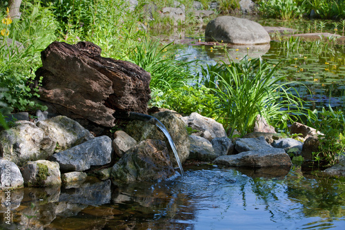 Schilderij op canvas Gartenteich mit frischer Quelle