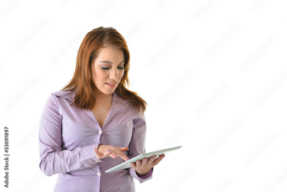 Business Woman Pointing at Tablet Computer Business Woman Pointing at Tablet Computer
