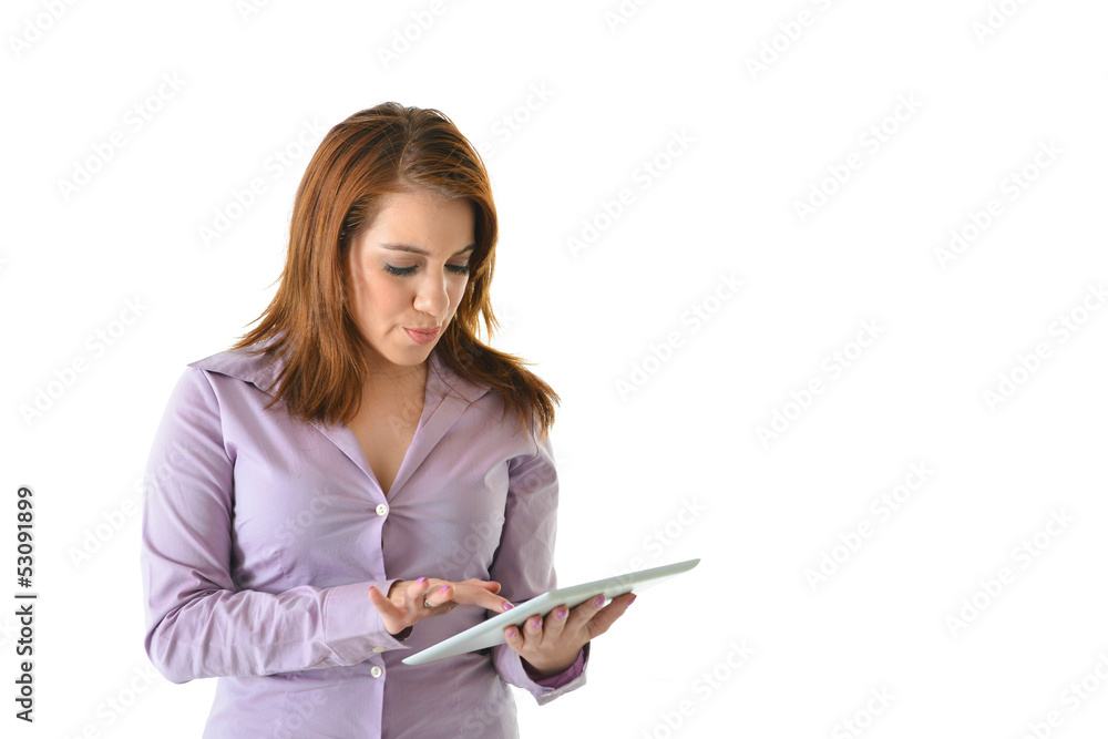 Business Woman With Finger on Tablet Computer Business Woman With Finger on Tablet Computer