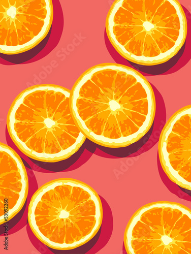Fototapeta Naklejka Na Ścianę i Meble -  vector of orange citrus slices on pink background