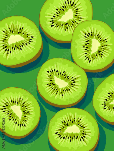vector of fresh kiwi slices on green backround