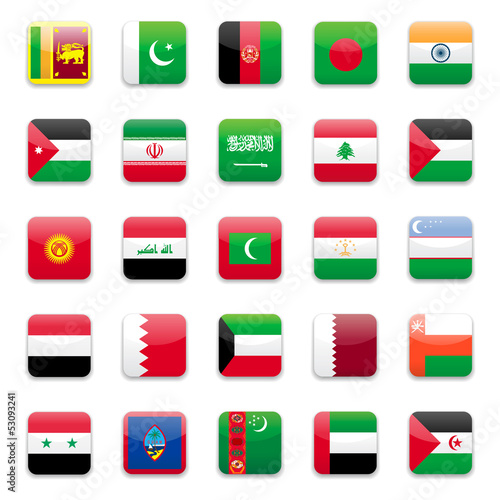 Asia middle east and south Asia flags round icon set