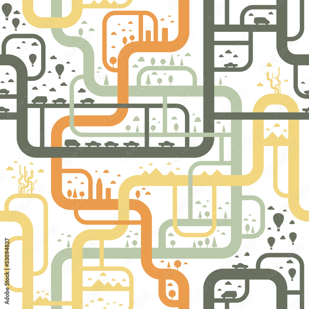 Seamless pattern with abstract landscapes. Vector illustration. Seamless pattern with abstract landscapes. Vector illustration.