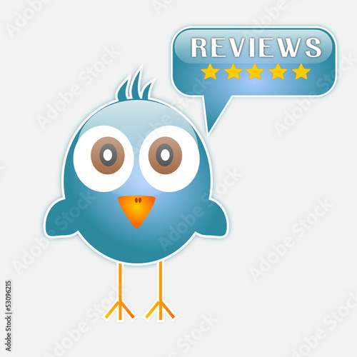 Blue bird with reviews buttons
