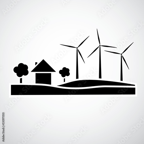 ecology village with wind turbine