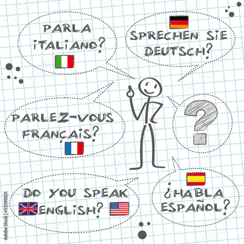 „Schulheft, Linien, Sprechen Sie.../Do you speak..."
