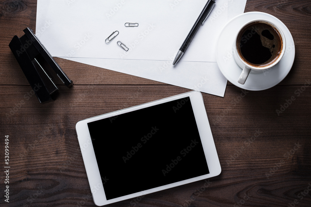 office table of businessman with tablet computer office table of businessman with tablet computer