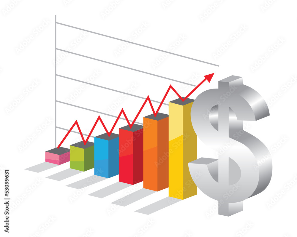 Bussiness graph with silver Dollar sign Bussiness graph with silver Dollar sign