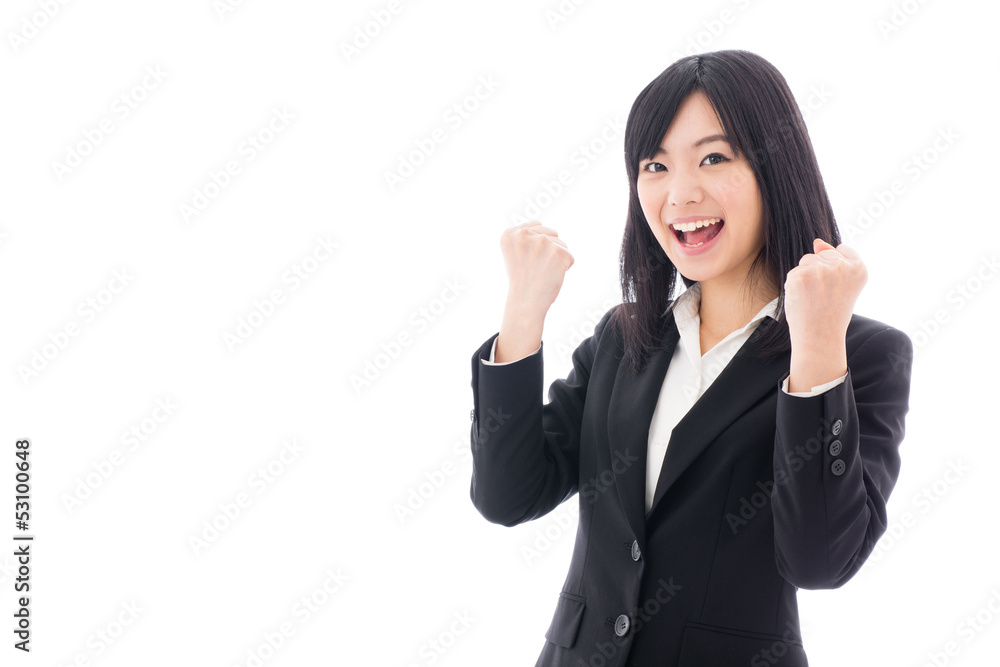 attractive asian businesswoman cheering attractive asian businesswoman cheering