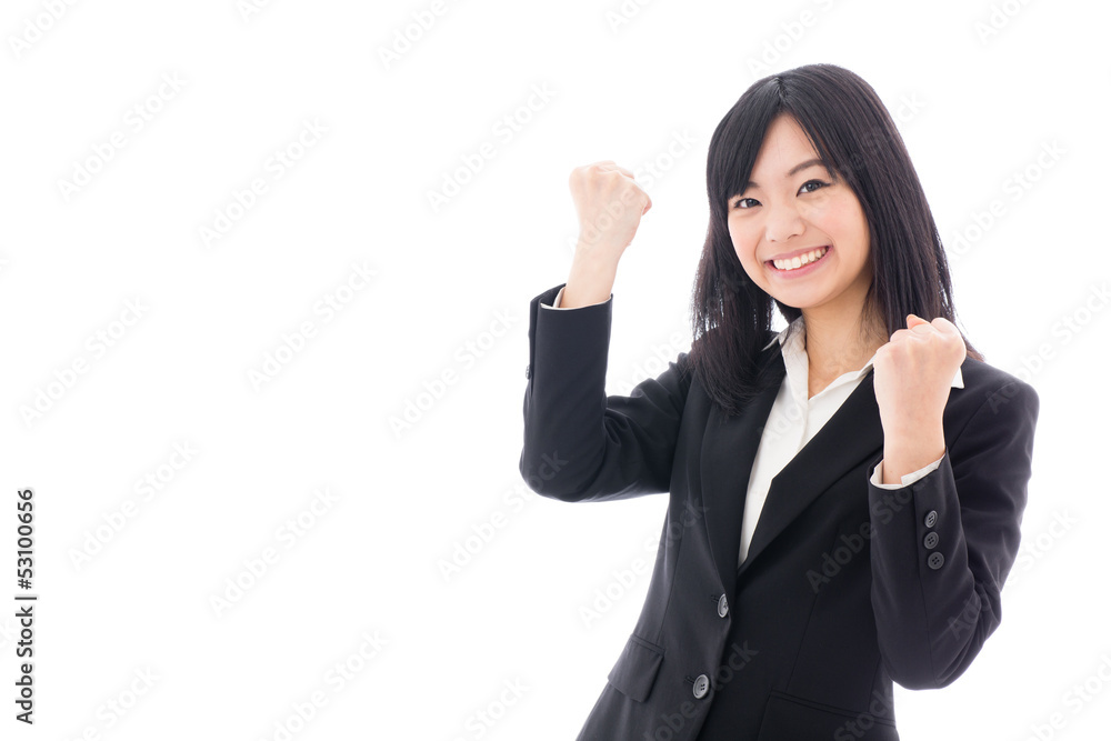attractive asian businesswoman cheering attractive asian businesswoman cheering