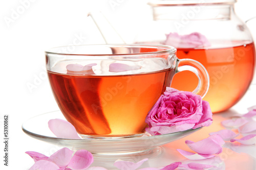 Rose tea isolated on white