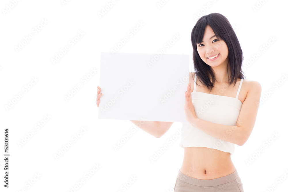 attractive asian woman holding blank whiteboard attractive asian woman holding blank whiteboard