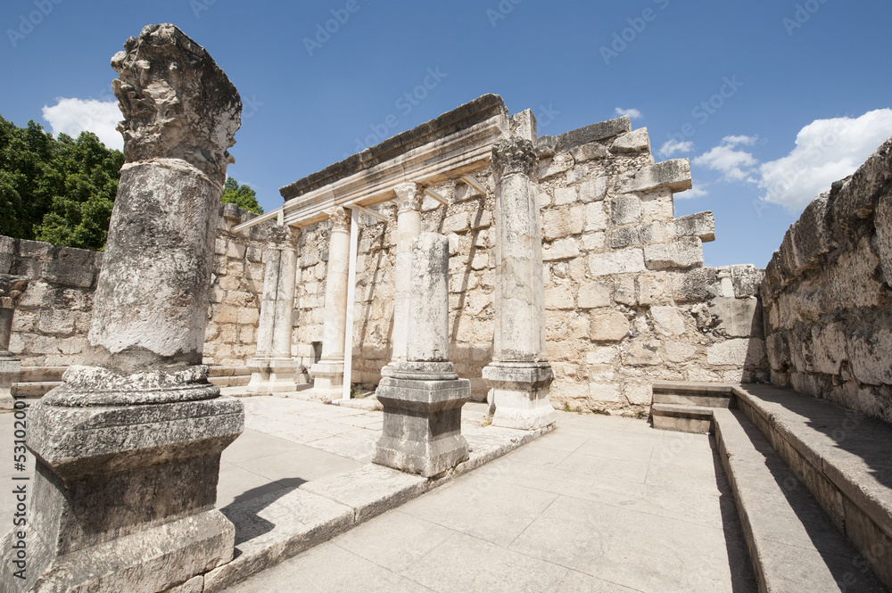 Ancient synagogue ruins in Capernaum in Israel Ancient synagogue ruins in Capernaum in Israel