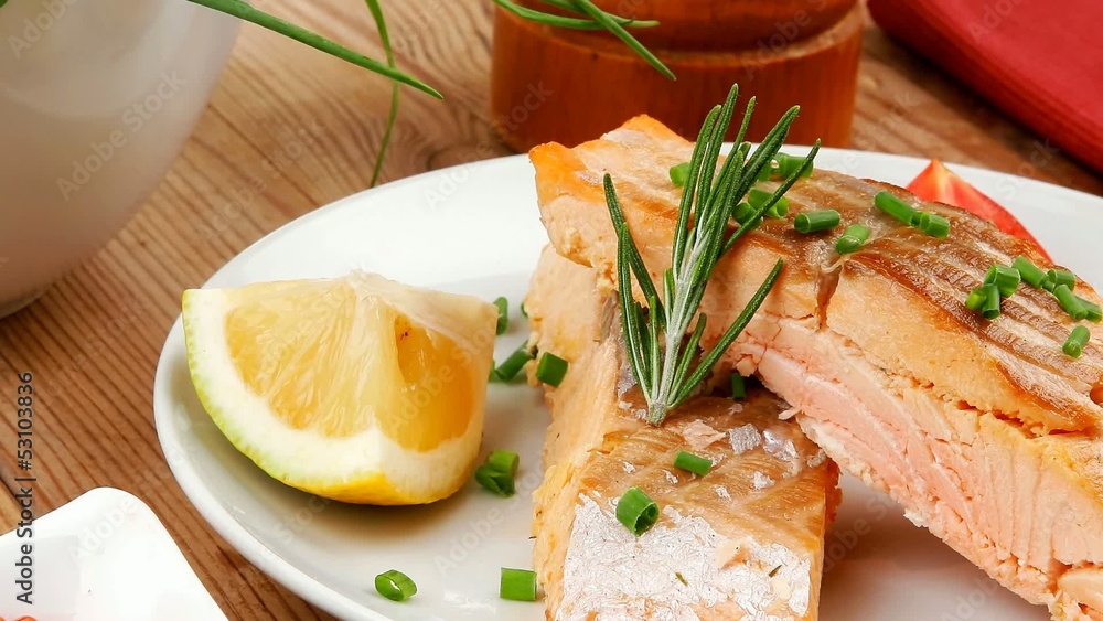 savory sea fish : baked salmon strips dish with red caviar over savory sea fish : baked salmon strips dish with red caviar over