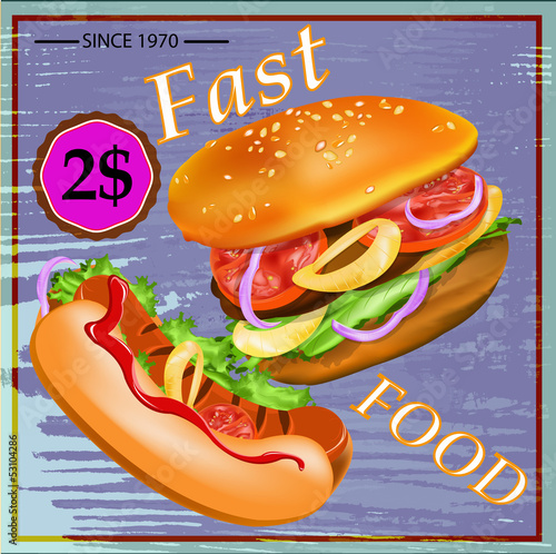 Tasty fresh delicious fast food poster. Vector illustration