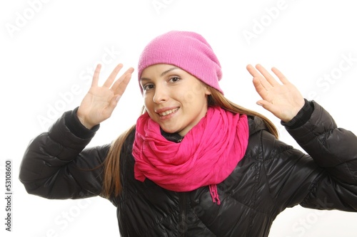 Winter girl portrait isolated on white background.