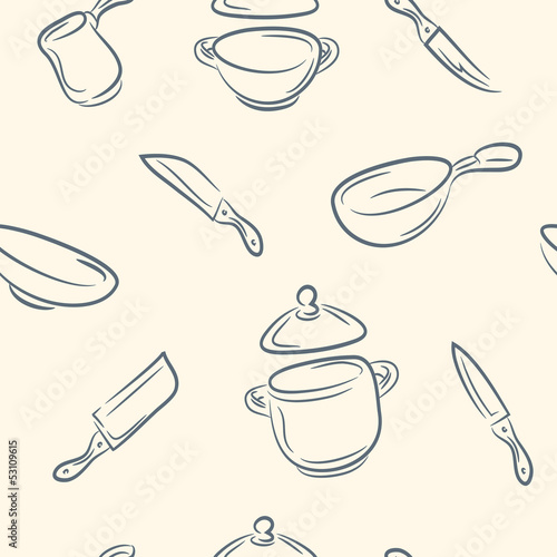 seamless pattern. doodle kitchen set