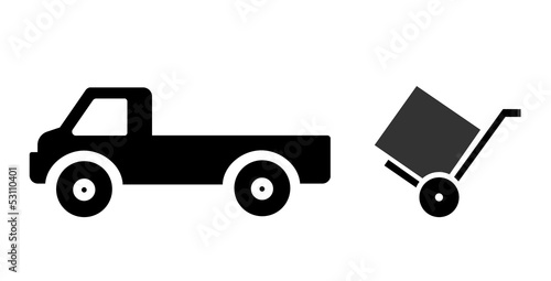 Camion et un chariot de livraison
