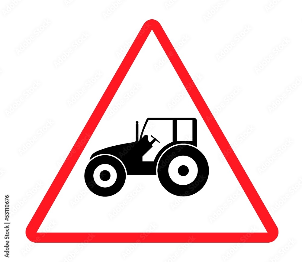 Tracteur dans un panneau de signalisation triangulaire Tracteur dans un panneau de signalisation triangulaire