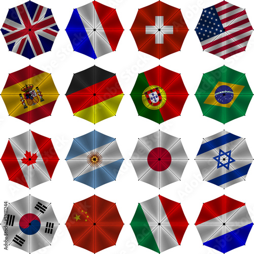 Umbrellas with a flag