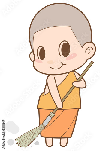 Εκτύπωση καμβά Monk sweeping the floor.