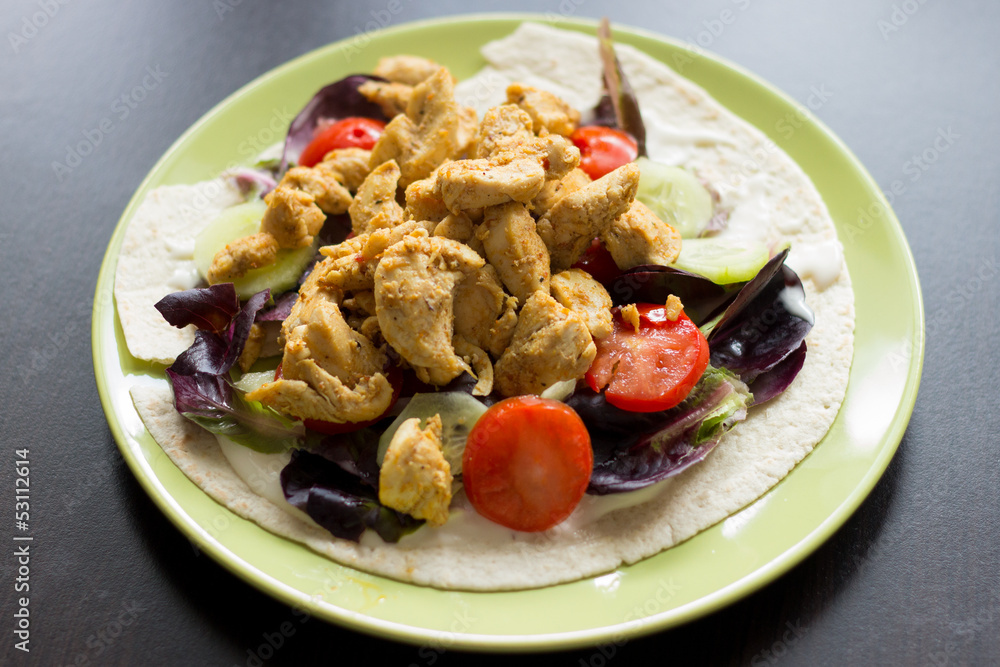 Tortilla with vegetables and meat Tortilla with vegetables and meat